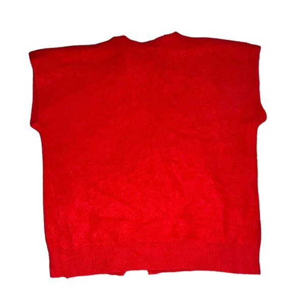 60s Mod Angora Red Fuzzy Button Down Sweater Top - Picture 4 of 4